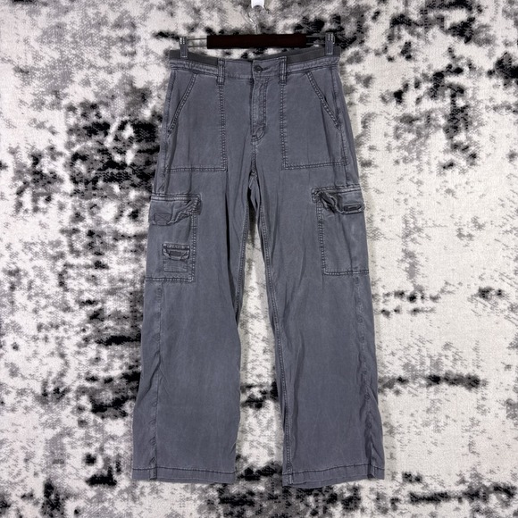 American Eagle Cargo Pants Womens Size 4 Gray Wide Leg Skater Punk Y2K Stretch - Picture 1 of 10